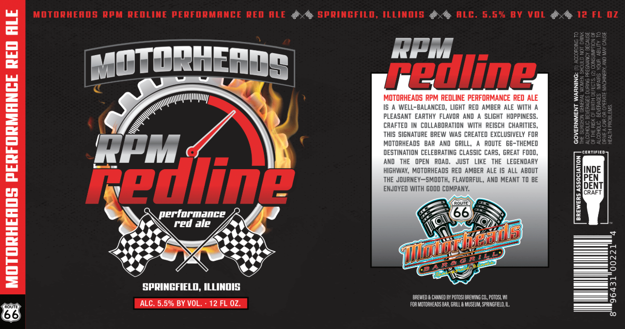Motorheads RPM Redline Performance Red Ale by Potosi Brewing Co. - beer label